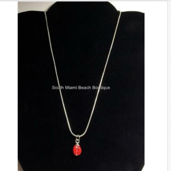 Silver Ladybug Necklace Pendant Red Black Enamel - Picture 4 of 8